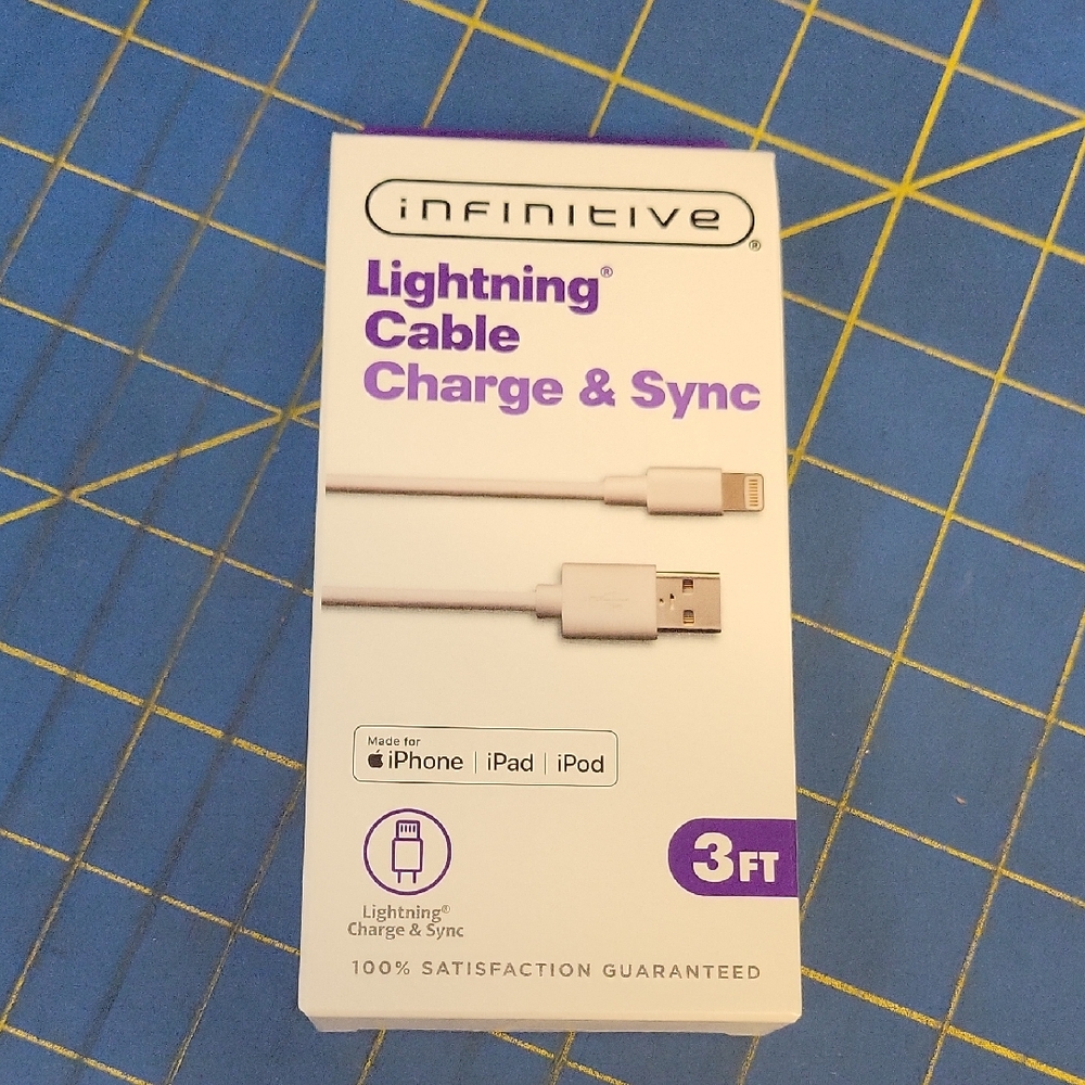 Infinitive Lightning Cable Charge & Sync 3ft iPhone iPad iPod Compatible New